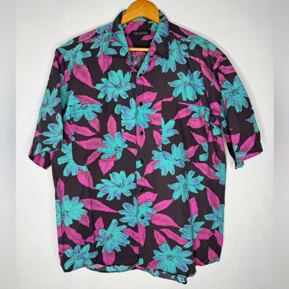 90s button down short sleeve vacation shirt medium
